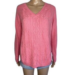 Sonoma Casual Solid Pink Chunky Knit V-Neck Long Sleeve Pullover Sweater
